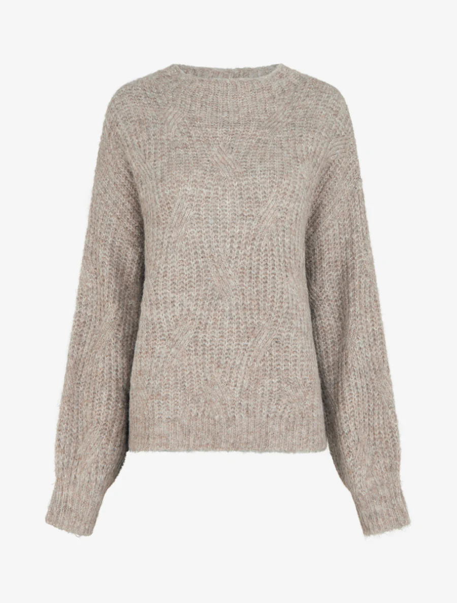 Pull uni en maille à détail irisé - Taupe