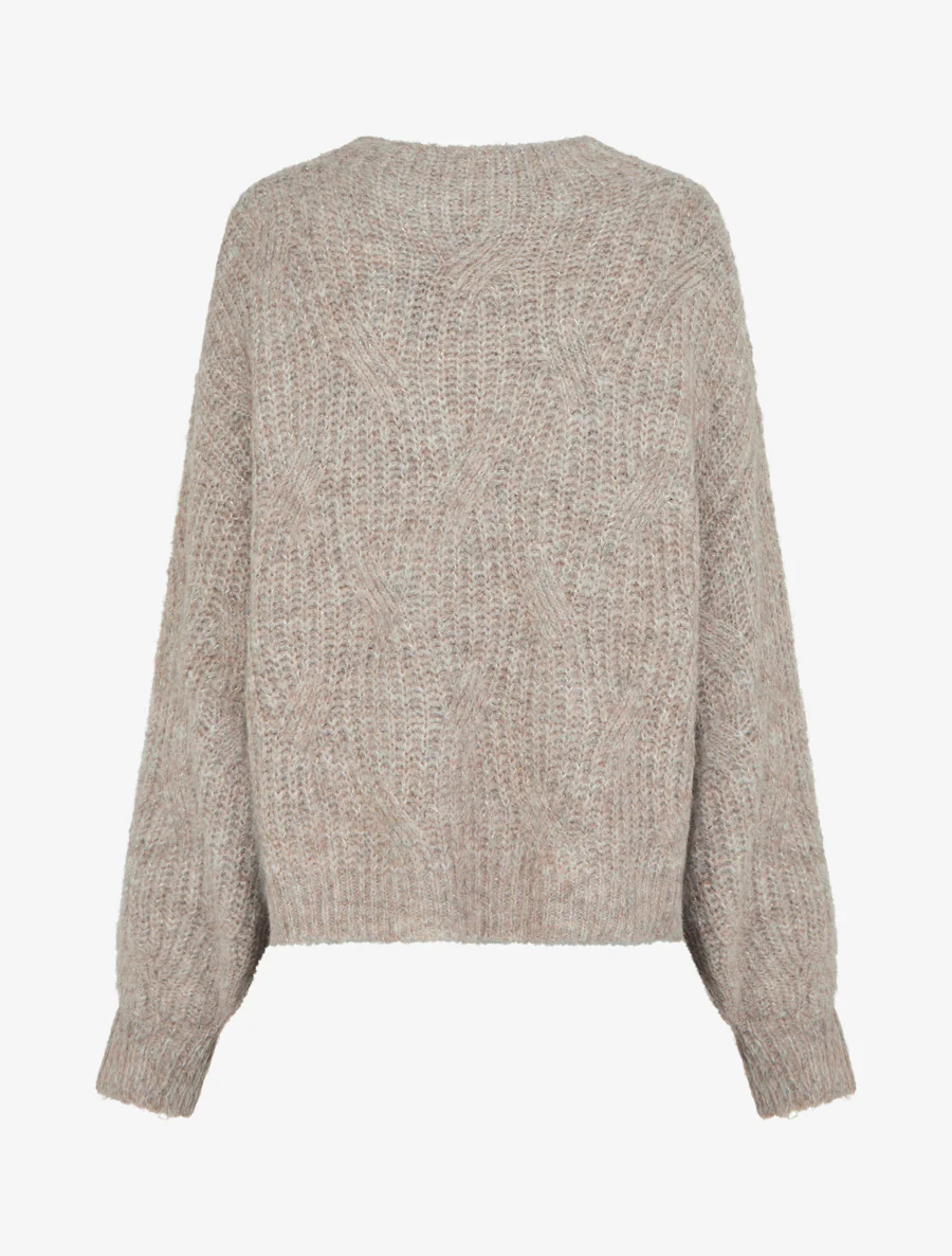 Pull uni en maille à détail irisé - Taupe - Image 2