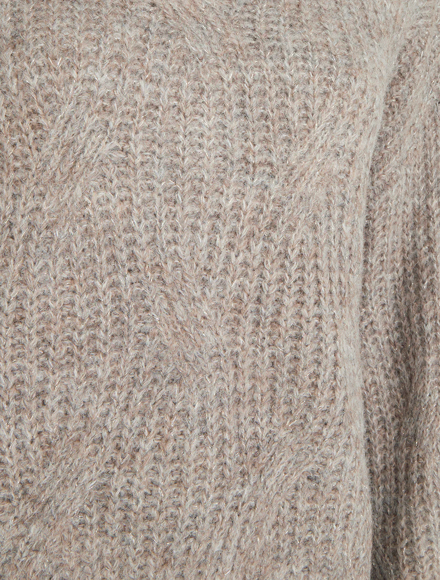 Pull uni en maille à détail irisé - Taupe - Image 3