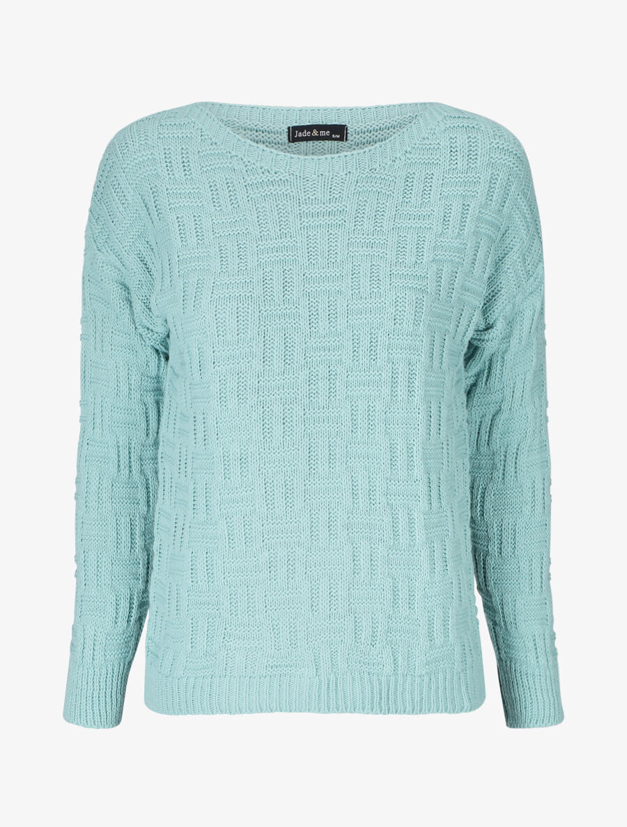 Pull uni en maille à imprimé graphique - Turquoise