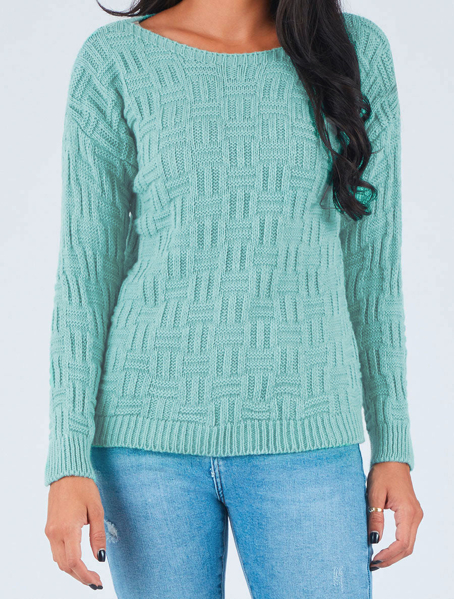 Pull uni en maille à imprimé graphique - Turquoise - Image 4