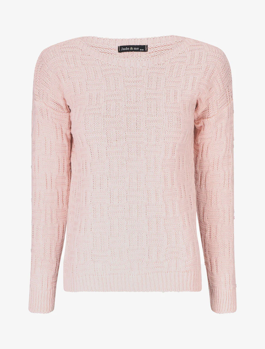 Pull uni en maille à imprimé graphique - Rose
