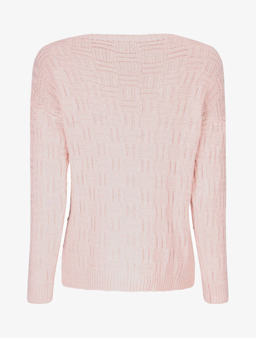 Pull uni en maille à imprimé graphique - Rose - Image 2