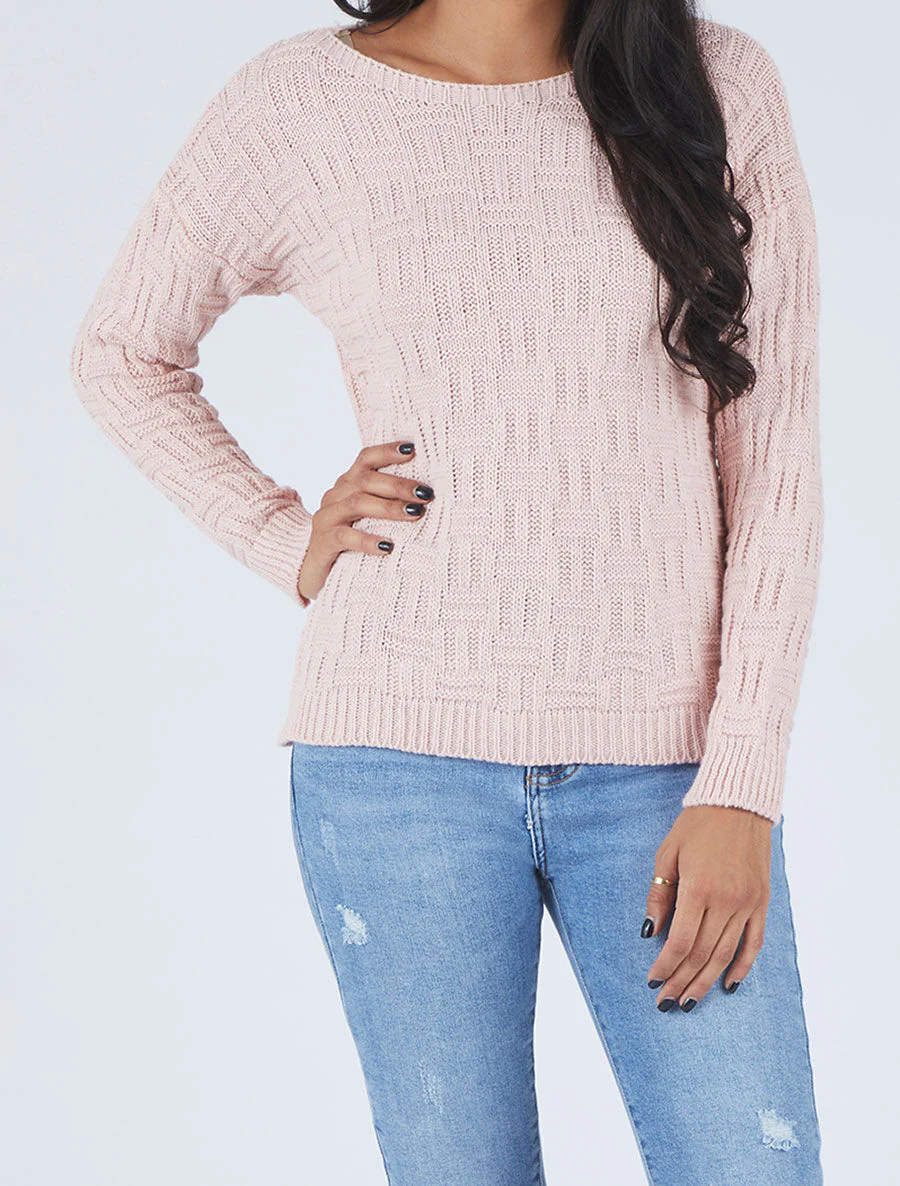 Pull uni en maille à imprimé graphique - Rose - Image 4