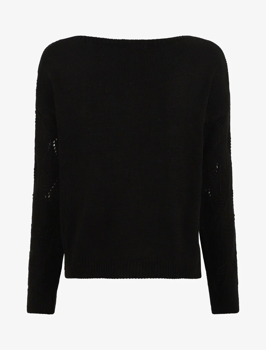 Pull uni en maille ajourée - Noir - Image 2