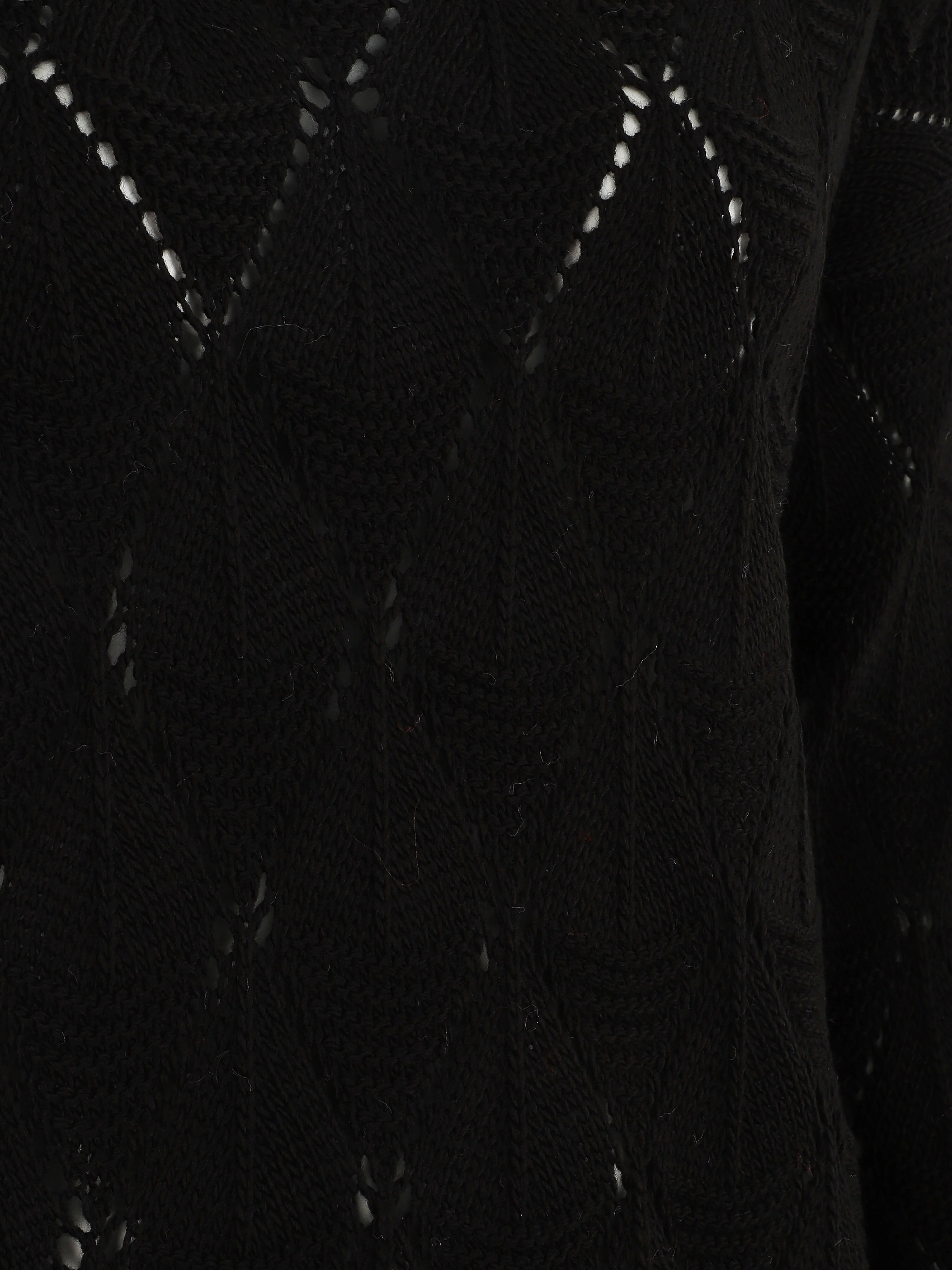 Pull uni en maille ajourée - Noir - Image 3