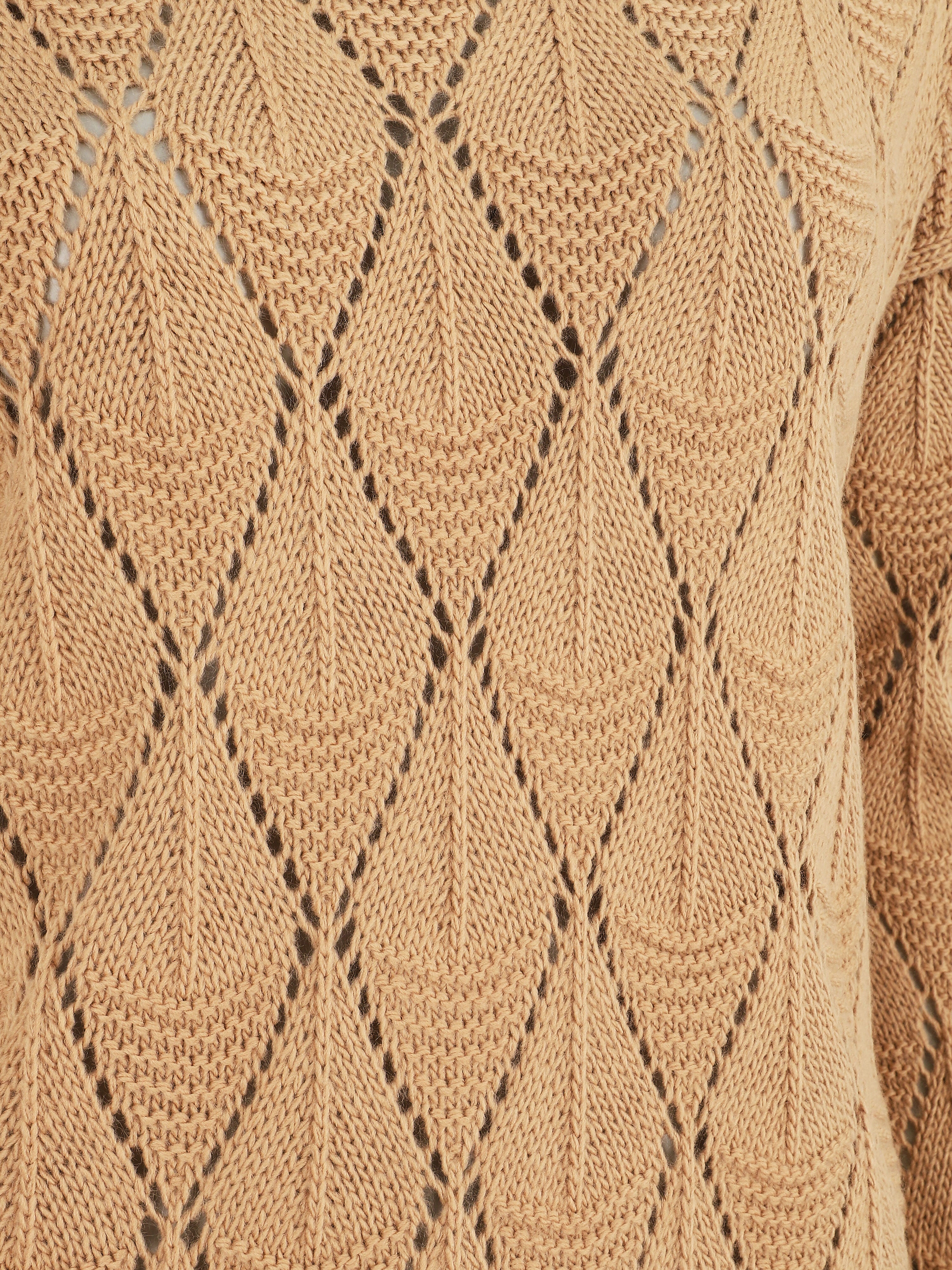 Pull uni en maille ajourée - Camel - Image 3