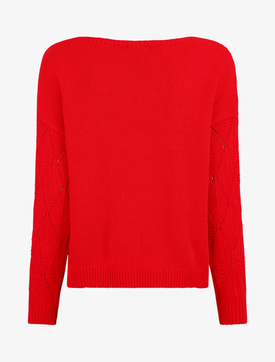 Pull uni en maille ajourée - Rouge - Image 2