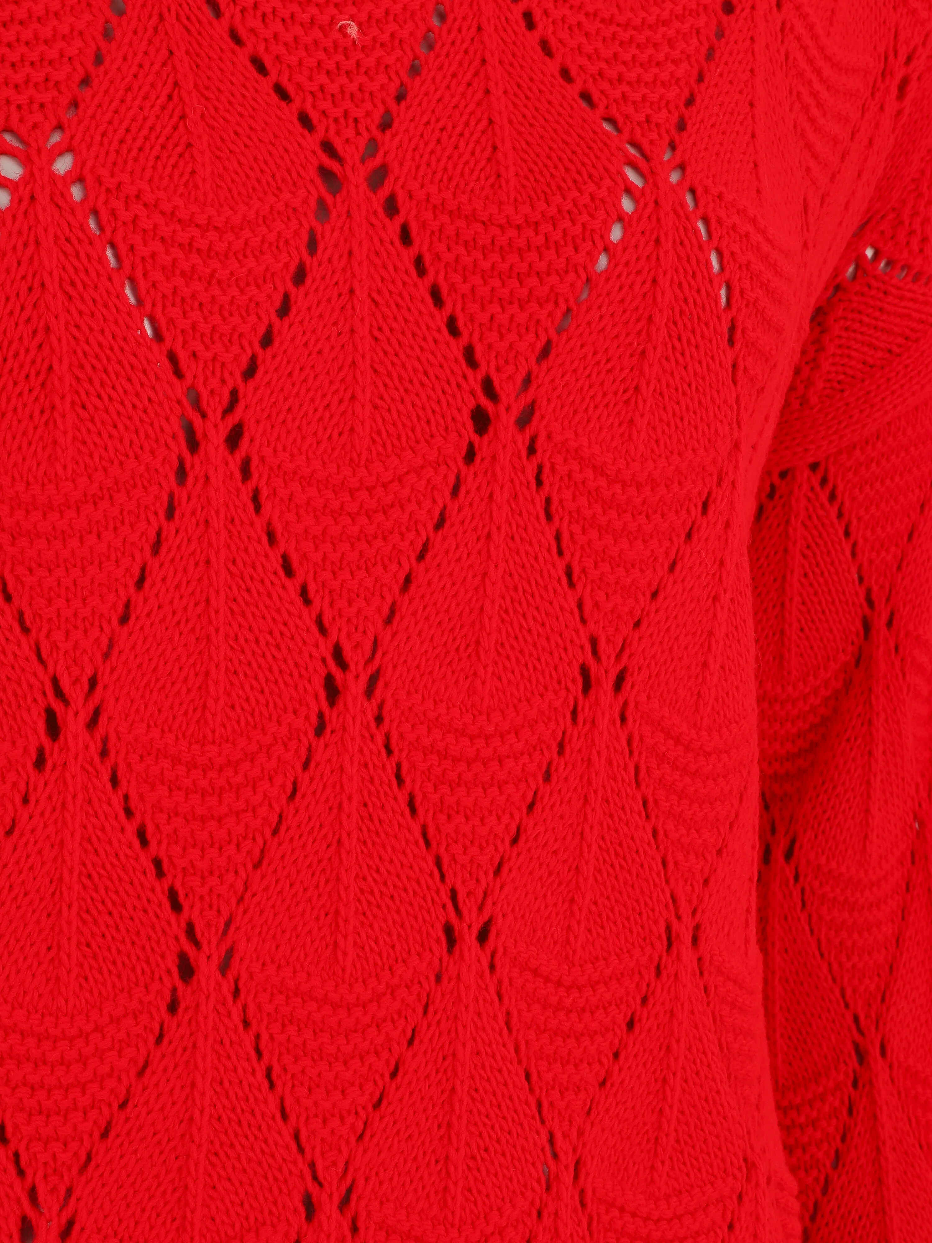Pull uni en maille ajourée - Rouge - Image 3