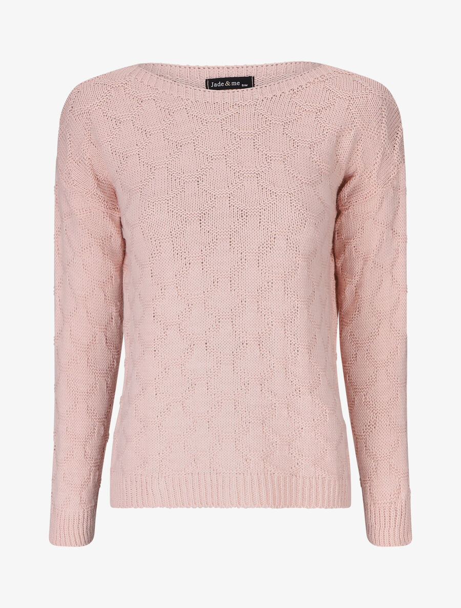 Pull uni en maille et col bateau - Rose