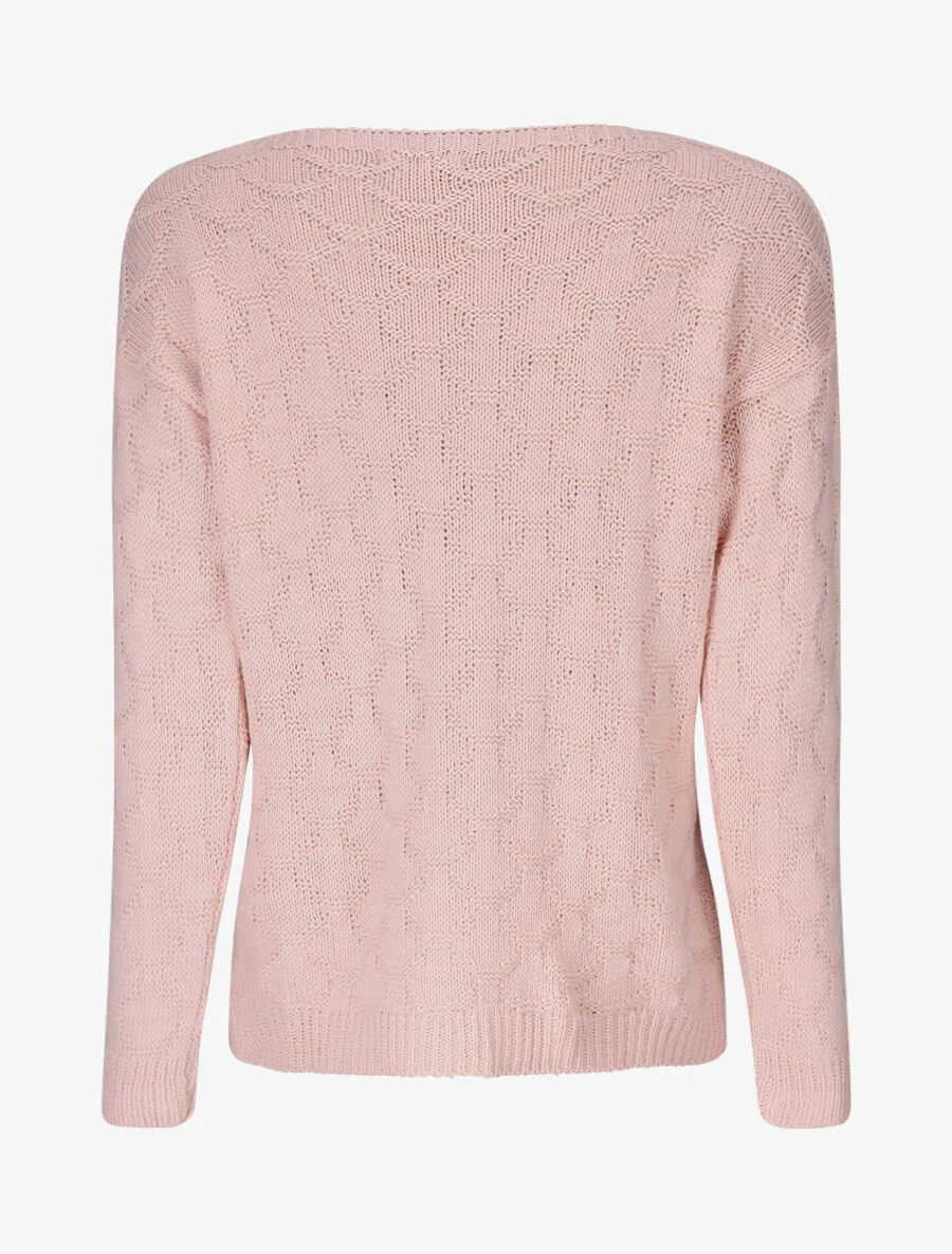 Pull uni en maille et col bateau - Rose - Image 2