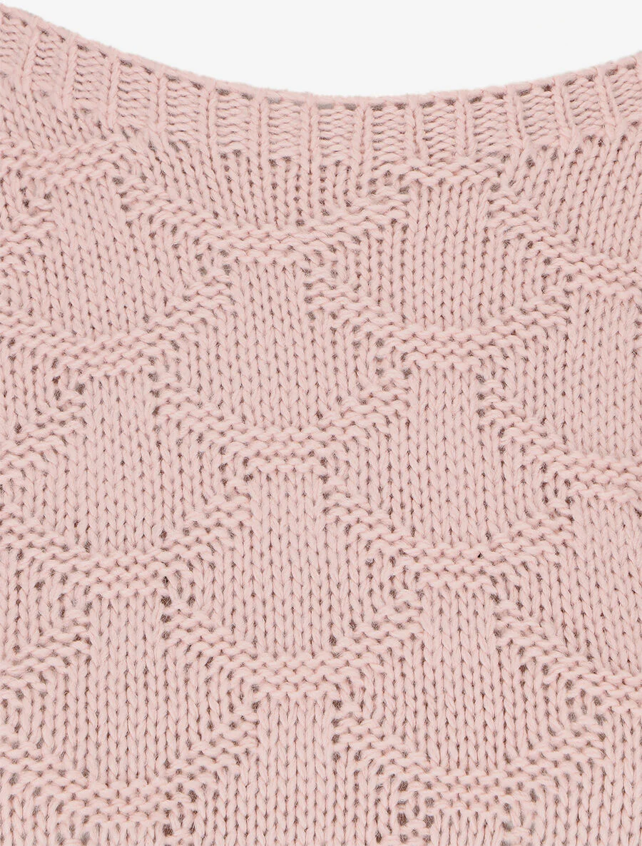 Pull uni en maille et col bateau - Rose - Image 3