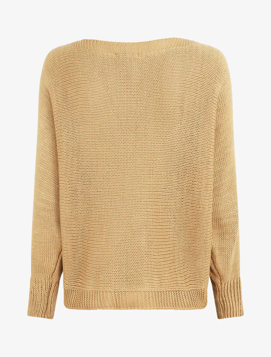 Pull uni en maille motif losange - Camel - Image 2