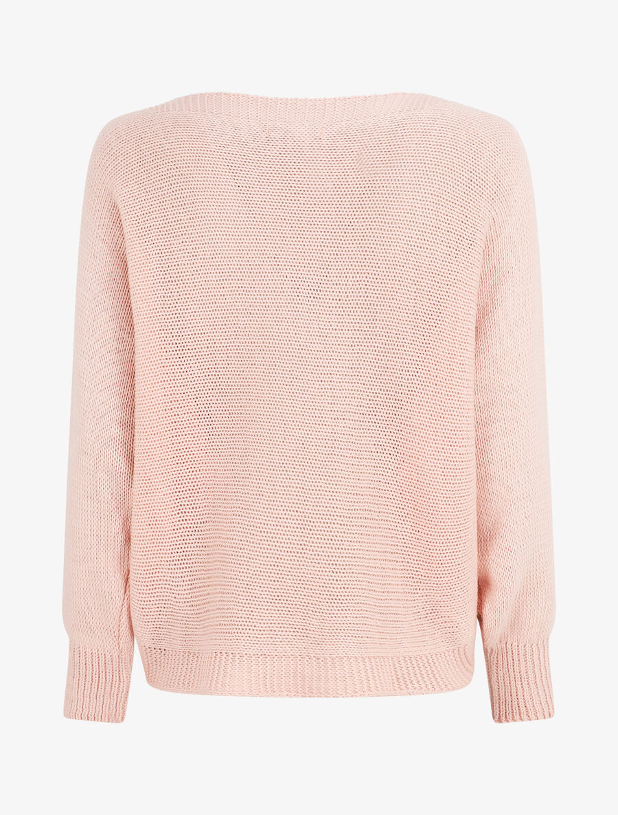 Pull uni en maille motif losange - Rose poudré - Image 2