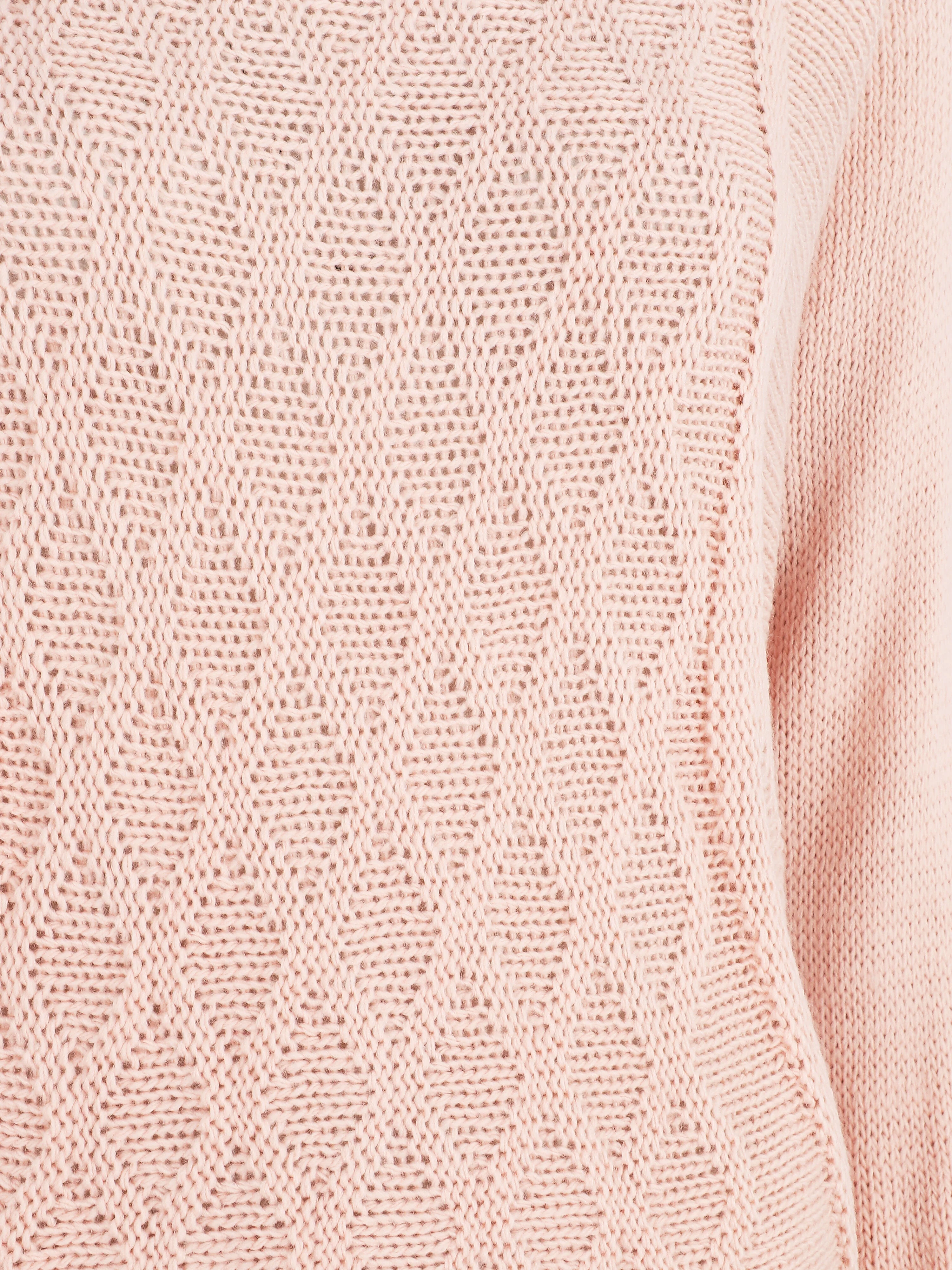 Pull uni en maille motif losange - Rose poudré - Image 3