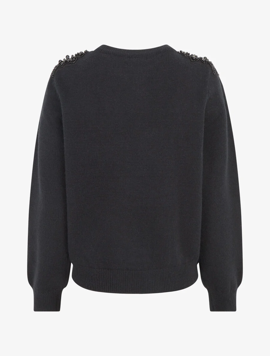 Pull uni orné de perles et strass - Noir - Image 2
