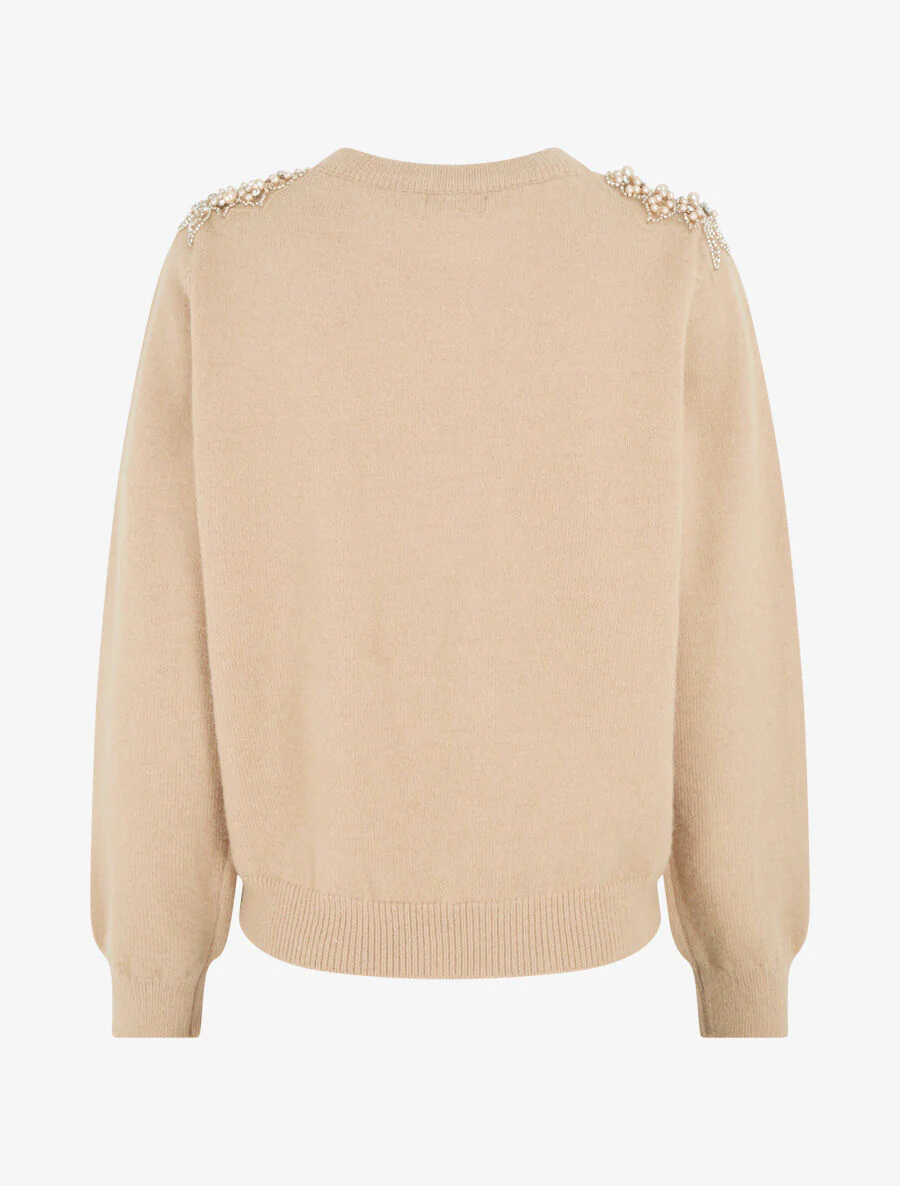 Pull uni orné de perles et strass - Taupe - Image 2