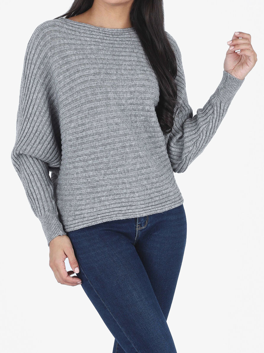 Pull uni oversize chauve-souris - Gris - Image 4