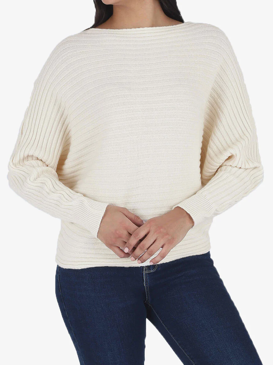 Pull uni oversize chauve-souris - Écru - Image 4