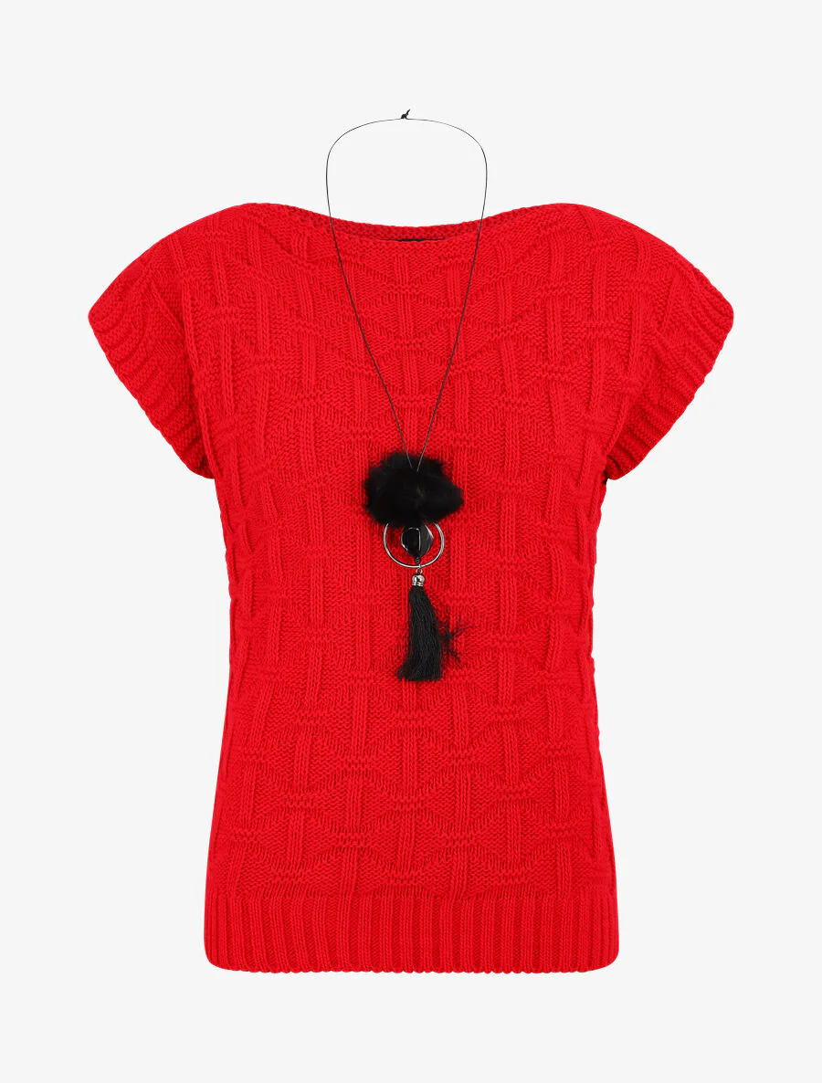 Pull uni sans manches - Rouge