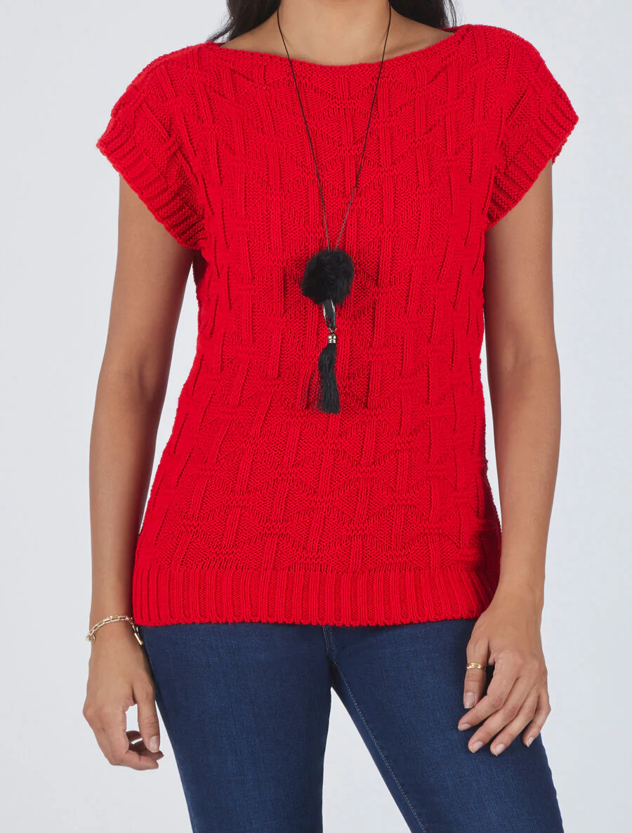 Pull uni sans manches - Rouge - Image 4