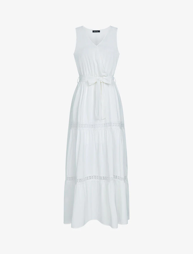 Robe à bandes ajourées en crochet - blanc