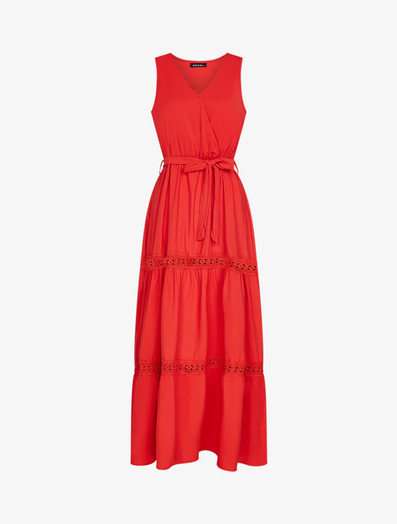 Robe à bandes ajourées en crochet - rouge
