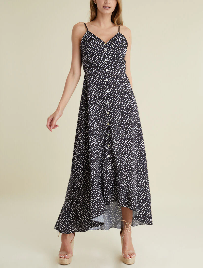 Robe à basque asymétrique imprimé à pois - noir