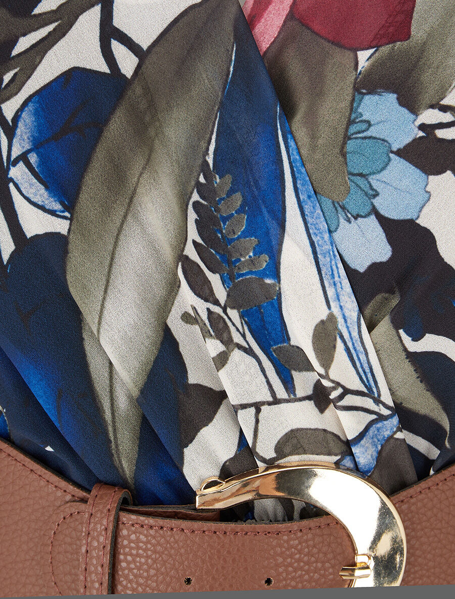 Robe à basque imprimé tropical - Marine - Image 3