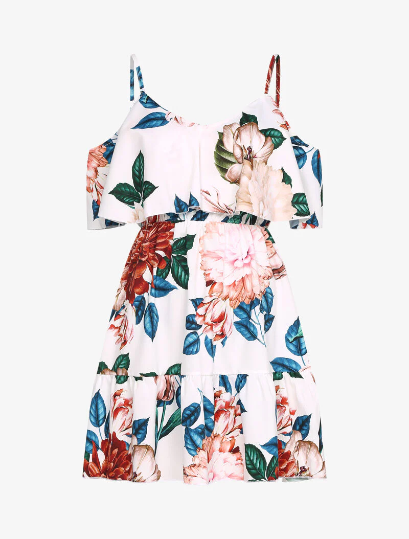 Robe à basques imprimé fleurs sauvages - Blanc