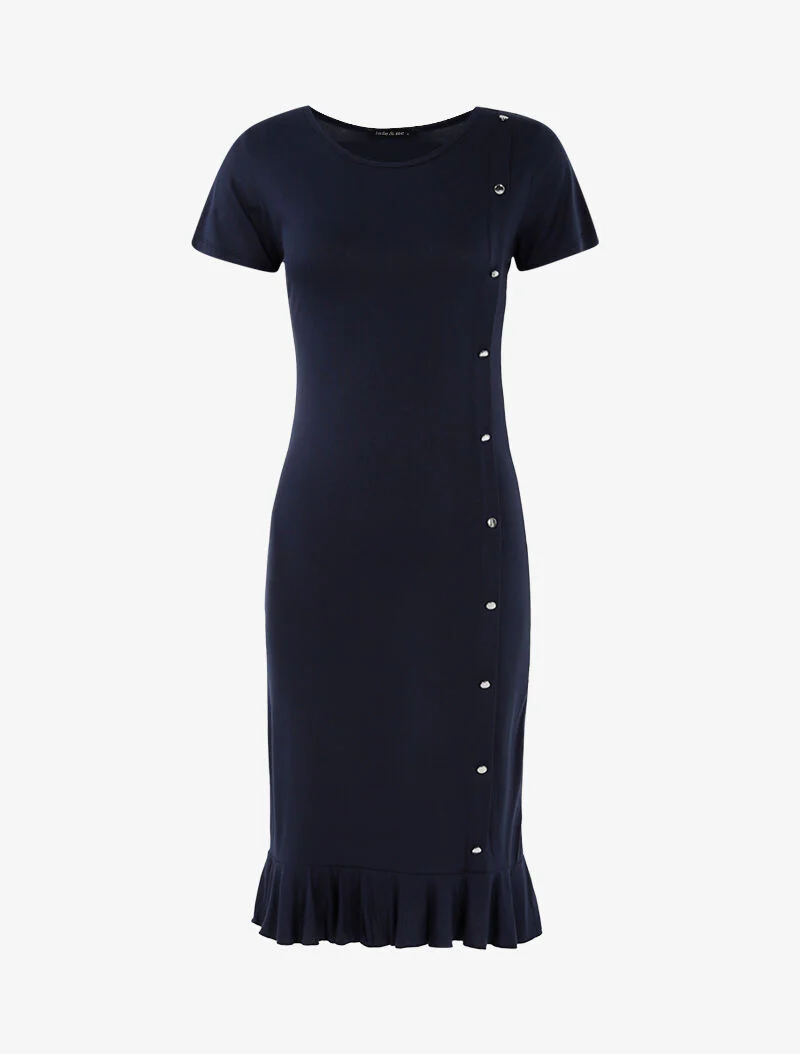 Robe à boutonnière et bord volanté - marine