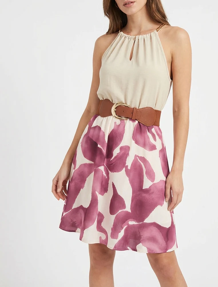 Robe à bretelles chaînes imprimé graphique - Violet - Image 4