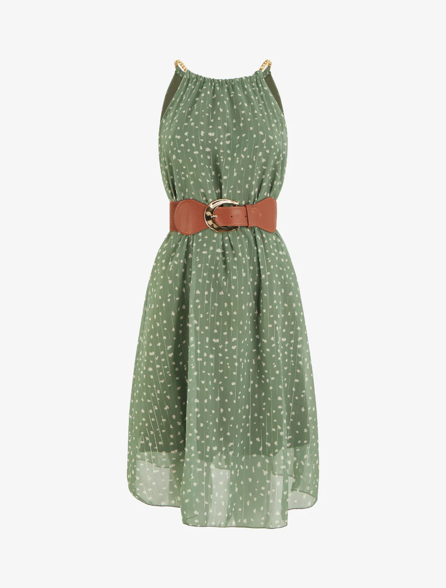 Robe à bretelles chaînes imprimé moucheté - Kaki