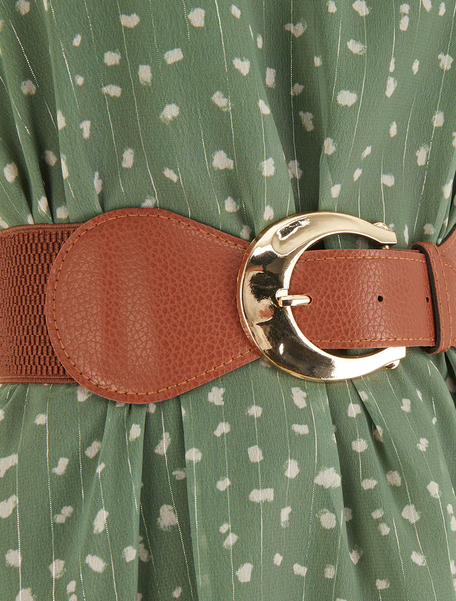Robe à bretelles chaînes imprimé moucheté - Kaki - Image 3