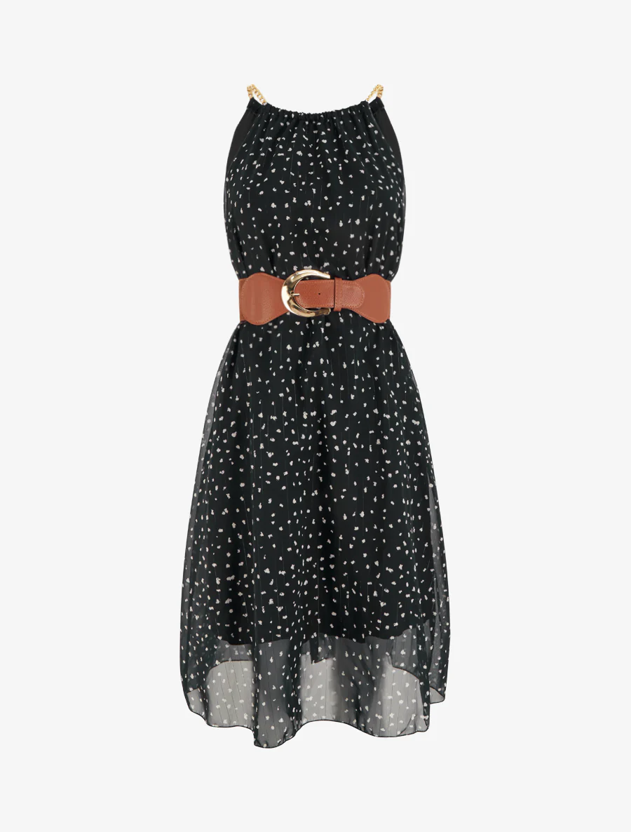 Robe à bretelles chaînes imprimé moucheté - Noir
