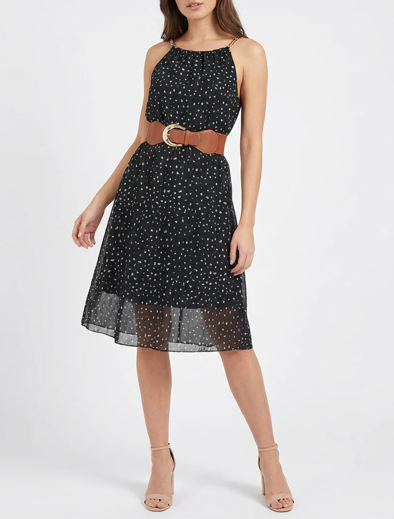 Robe à bretelles chaînes imprimé moucheté - Noir - Image 4
