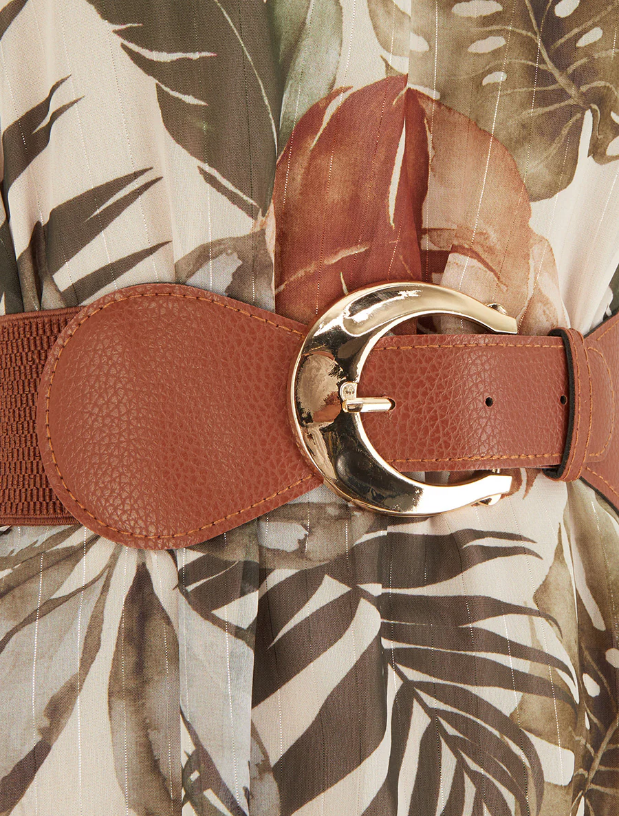 Robe à bretelles chaînes imprimé tropical - Kaki foncé - Image 3