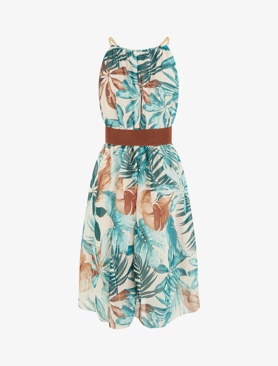 Robe à bretelles chaînes imprimé tropical - Turquoise - Image 2