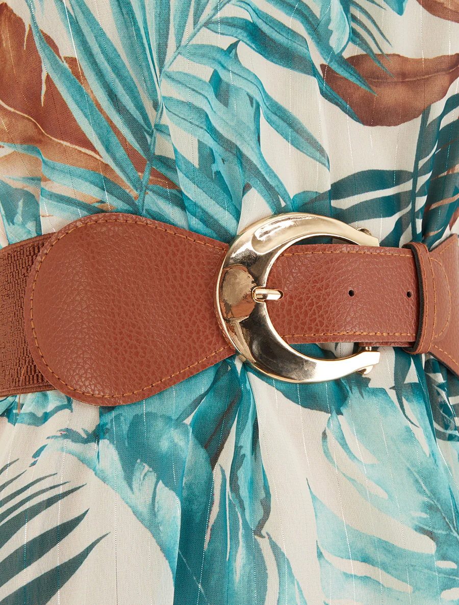 Robe à bretelles chaînes imprimé tropical - Turquoise - Image 3