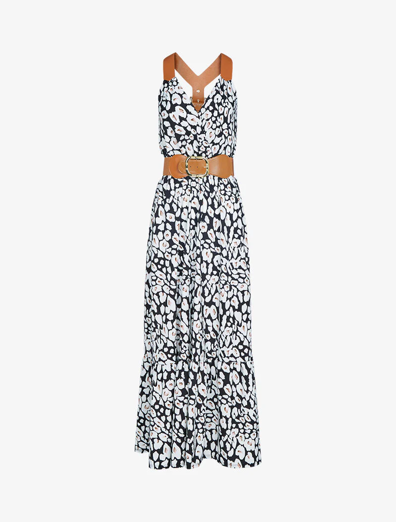 Robe à bretelles style sangles en simili - noir