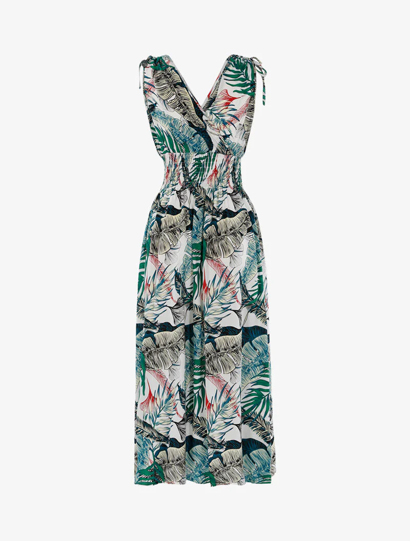 Robe à buste cache-coeur et imprimé tropical - écru - ecru - Image 2
