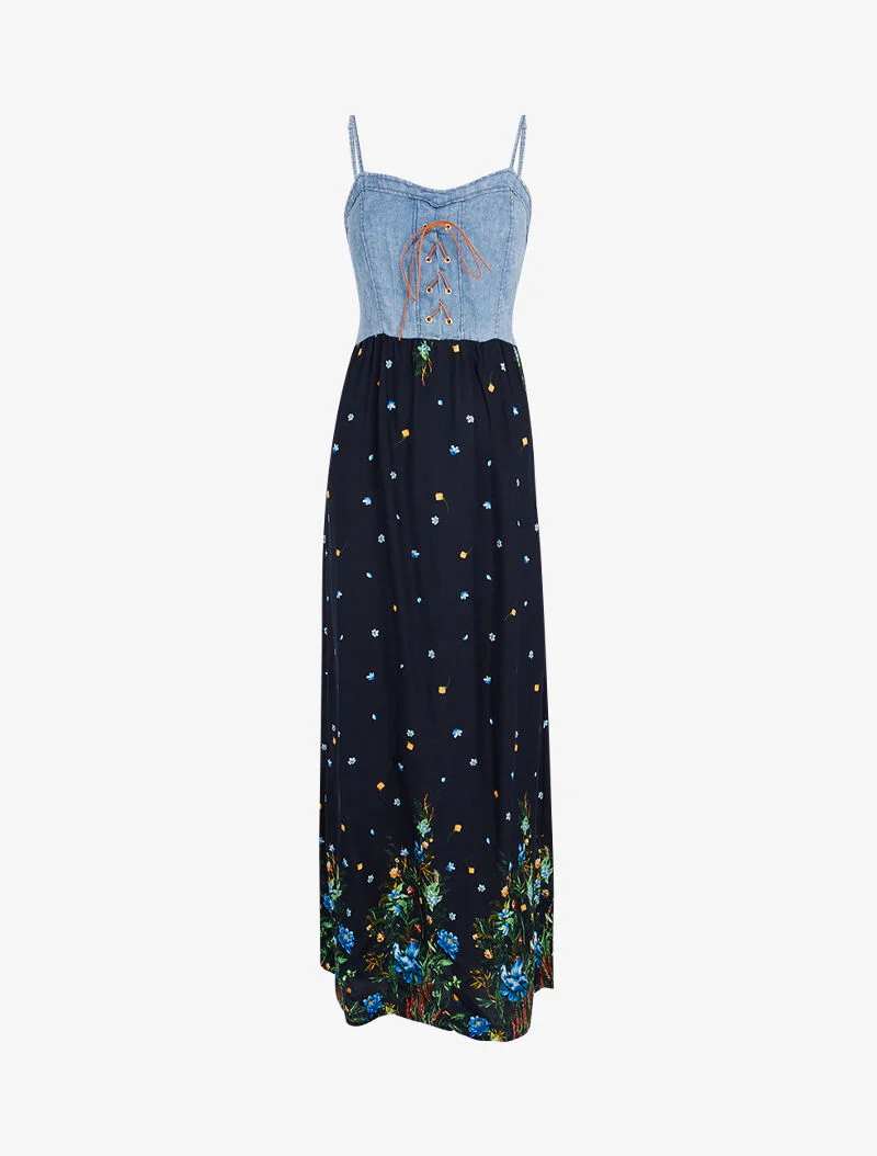 Robe à buste effet jean et imprimés - noir - Image 2