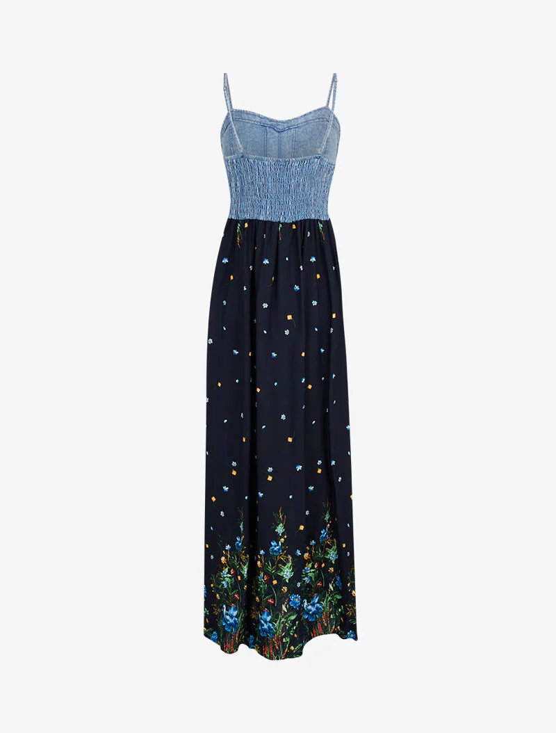Robe à buste effet jean et imprimés - noir - Image 3