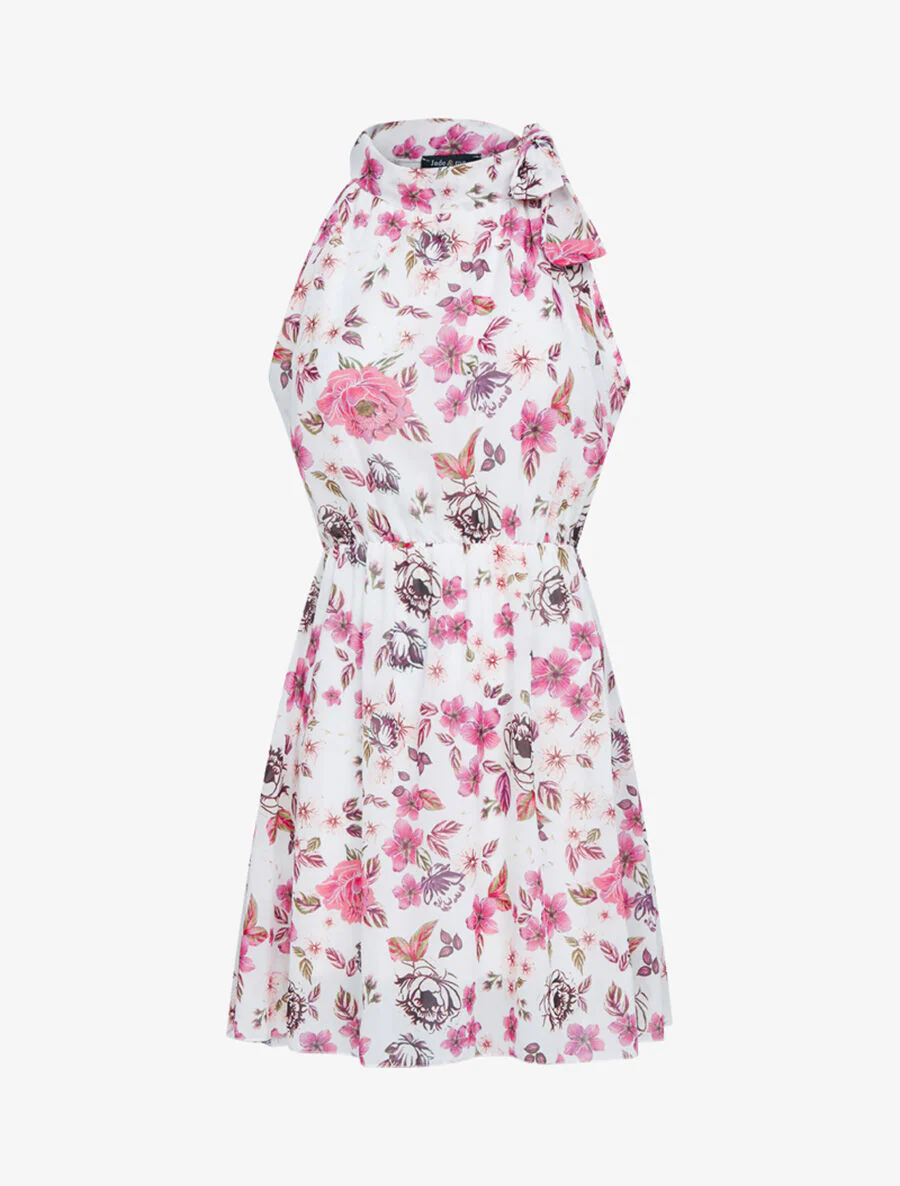 Robe à col americain et fleurs - Rose