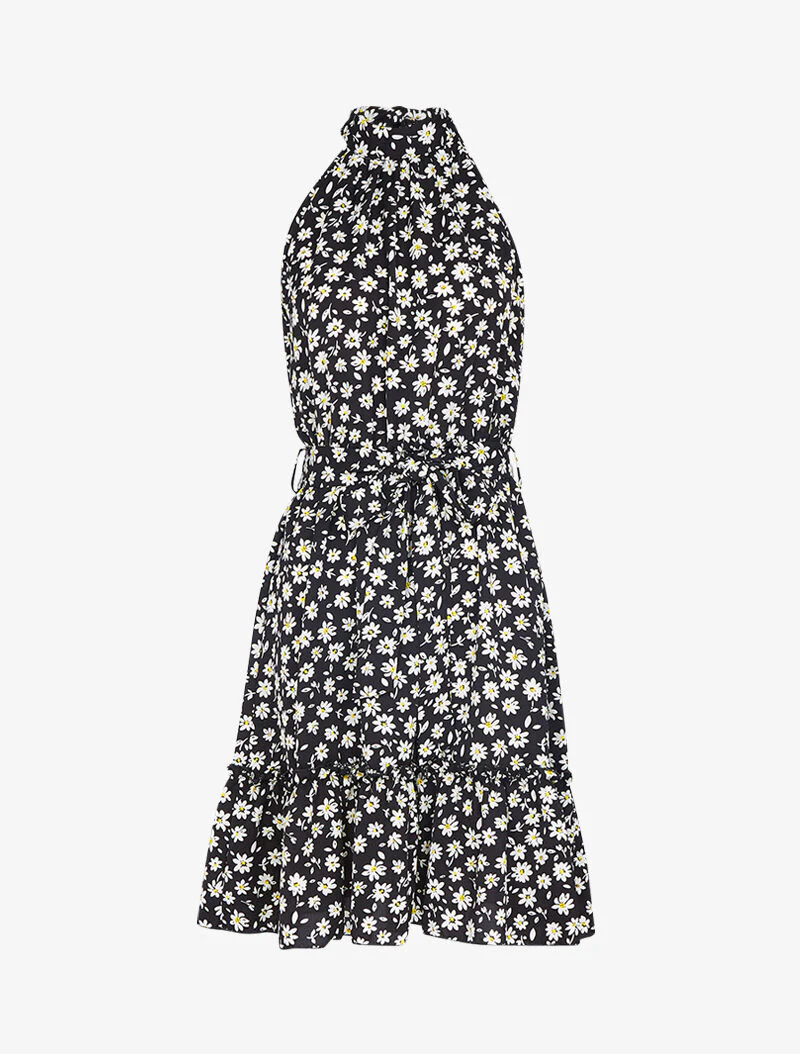 Robe à col américain imprimé marguerites - noir - Image 2