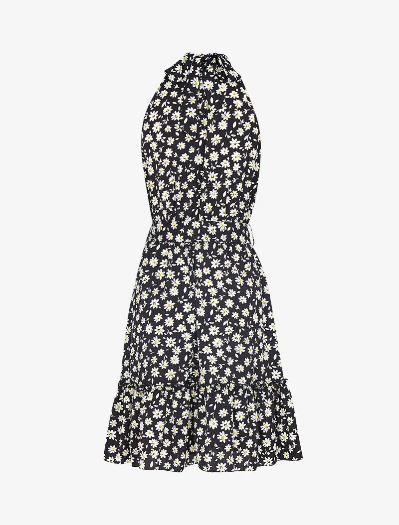 Robe à col américain imprimé marguerites - noir - Image 3