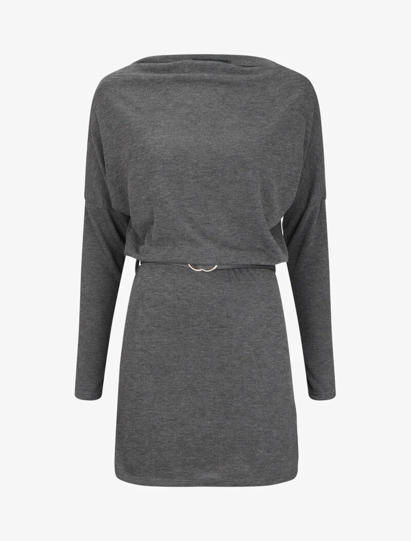 Robe à col bénitier et manches dolman - Gris foncé