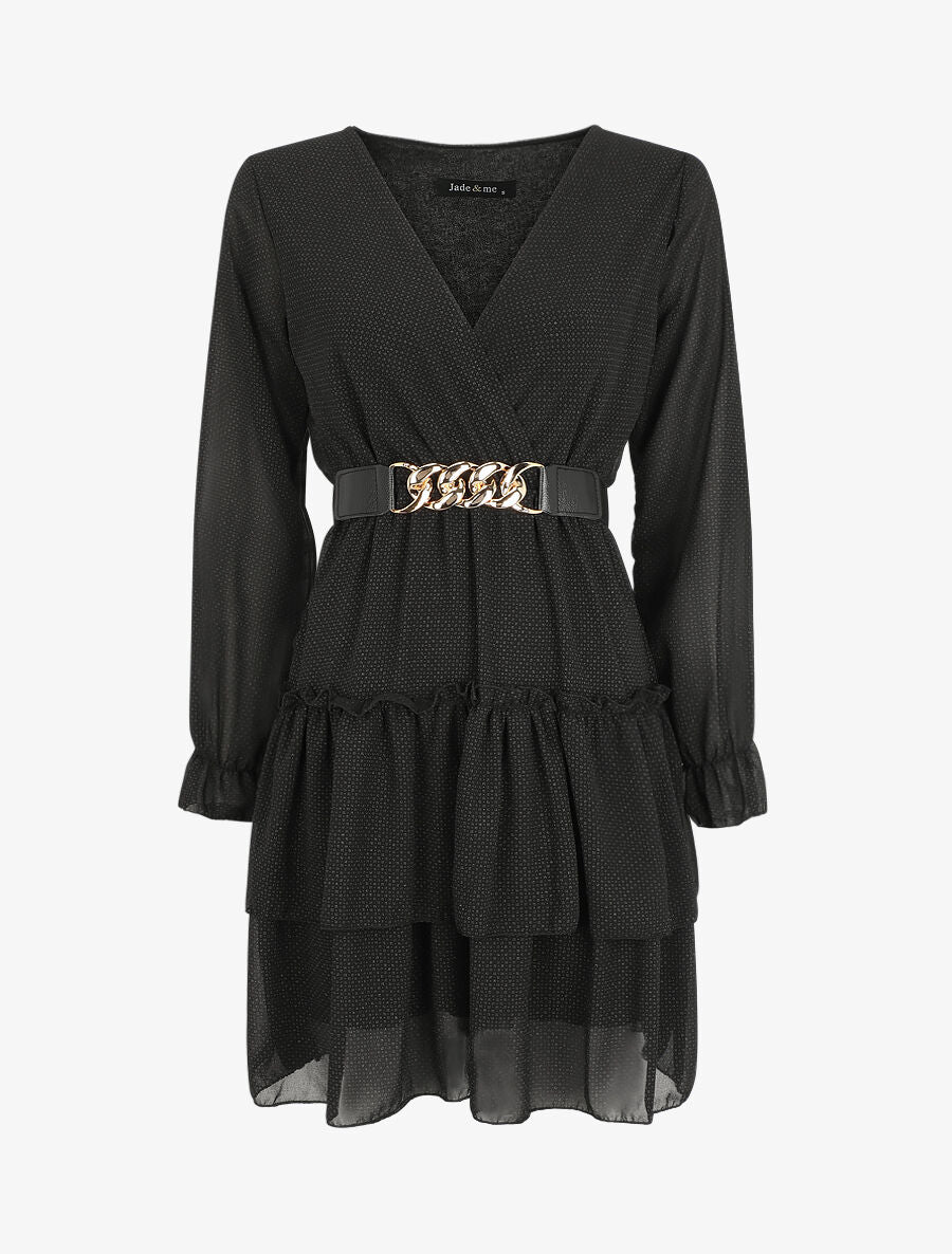 Robe à col cache-coeur volantée - Noir