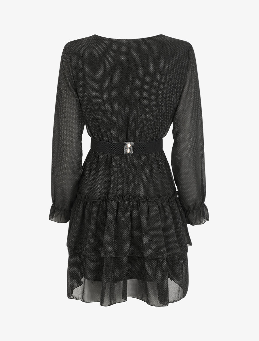 Robe à col cache-coeur volantée - Noir - Image 2