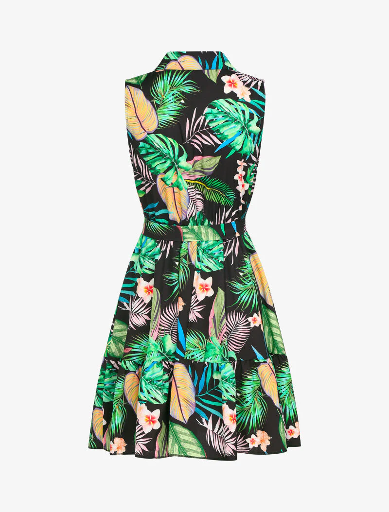 Robe à col chemise et imprimé tropical - Noir - Image 2
